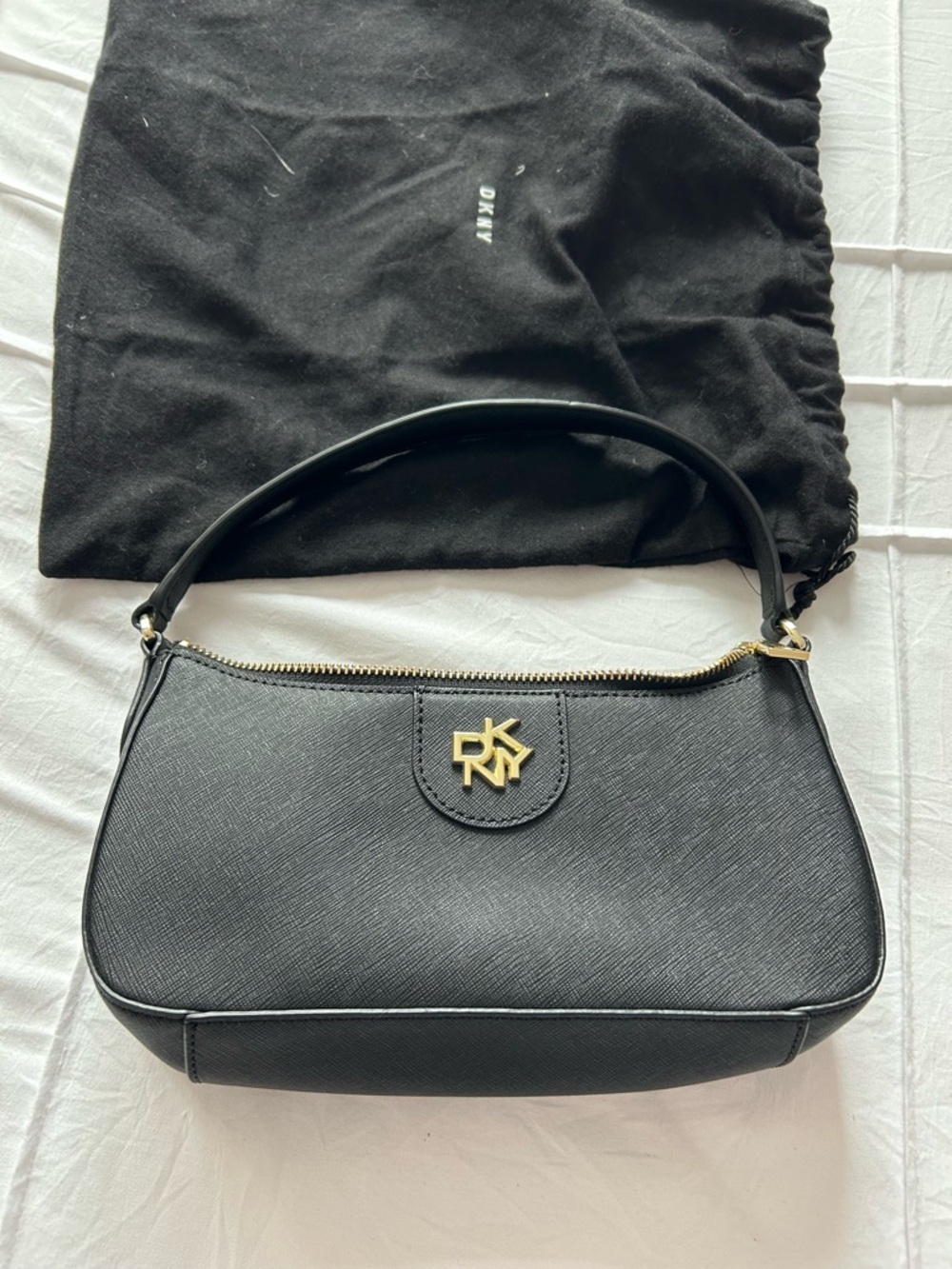 DKNY Black Shoulder Bag with Gold Logo and Hardware - Picture 2 of 4